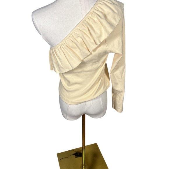 Anthropologie One Shoulder Ruffle Top Women’s Size Small Cream Long Sleeve - Picture 3 of 6